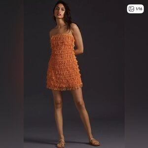 Anthropologie Vibrant Orange Strapless Dress